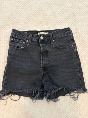 Levi's Black High-Rise Frayed Hem Denim Shorts